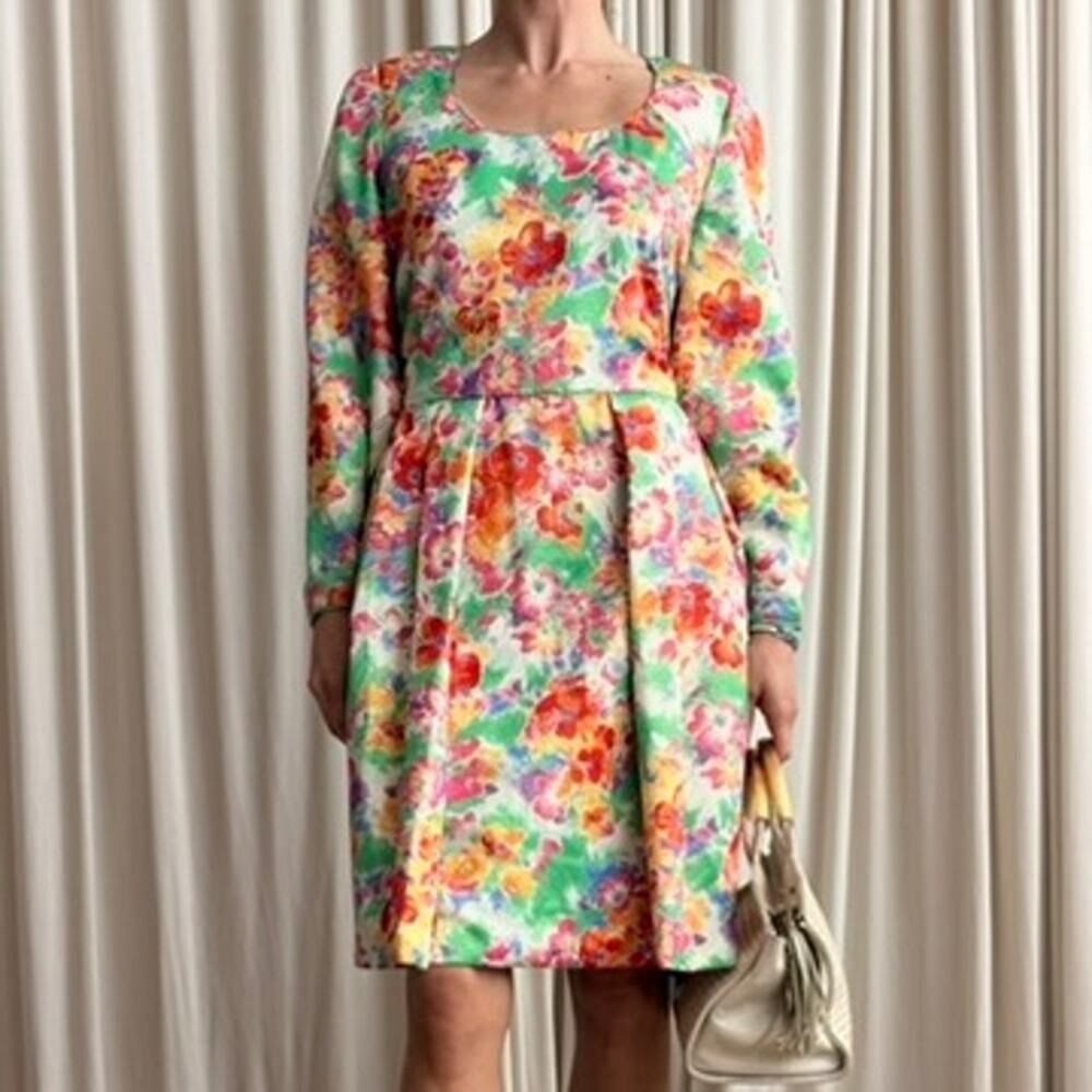 Chuck Jones Long Sleeve Floral Garden Party Dress - Size 12 - Picture 3 of 8